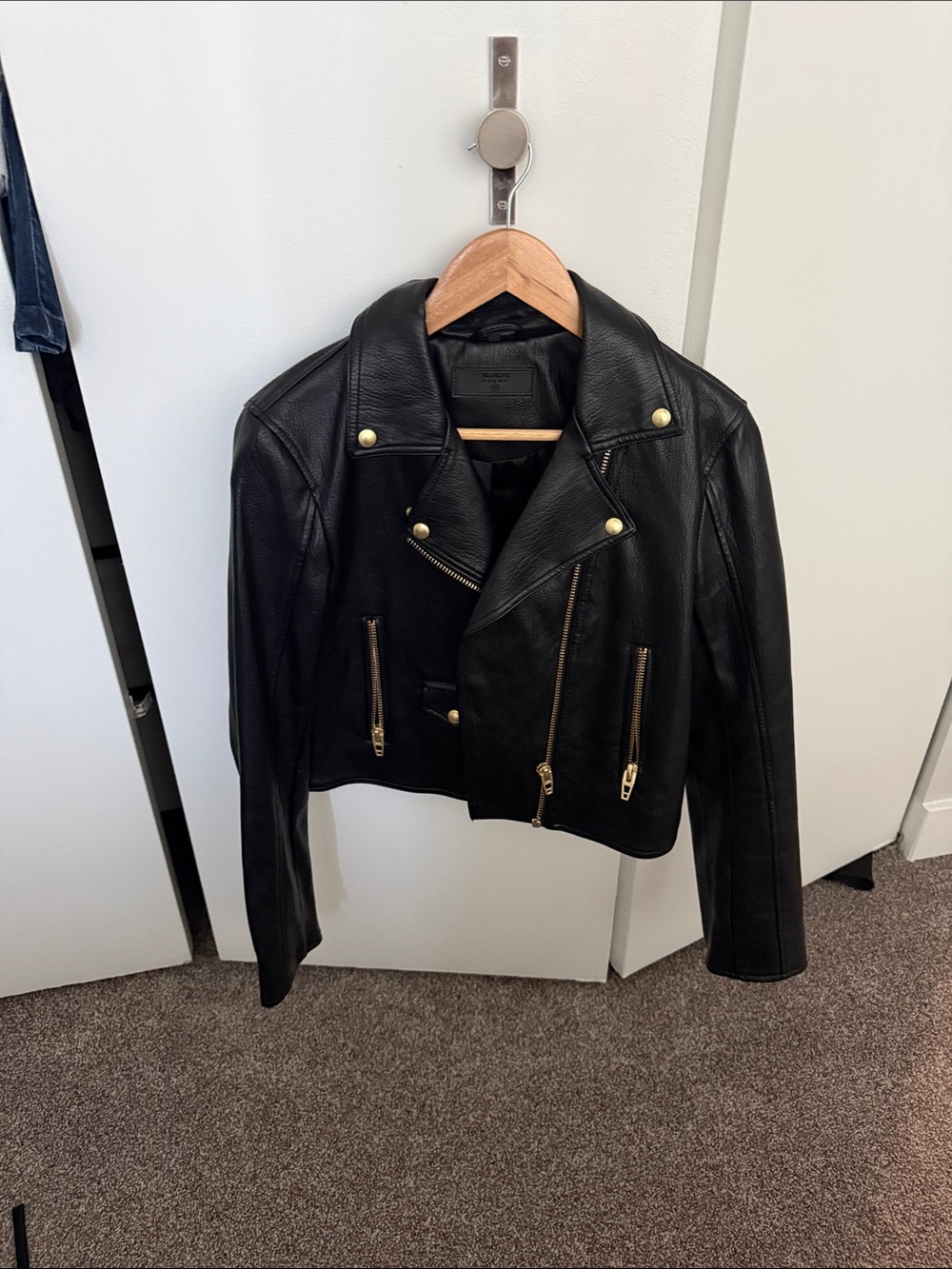 Blank NYC Black Leather Moto Jacket with Gold Hardware